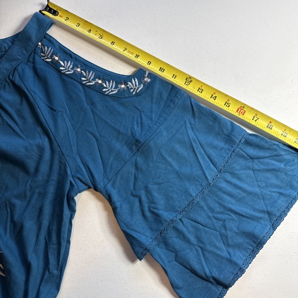 Roaman's Teal Embroidered Bell Sleeve Boho Tunic Blouse Size 18/20 L - Picture 7 of 13